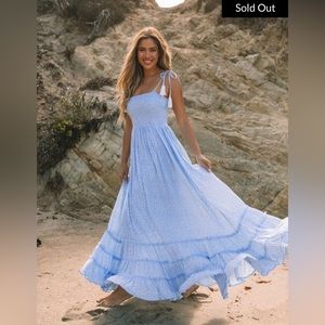 VICI BRADLEA SMOCKED TASSEL TIE MAXI DRESS - BLUE size medium